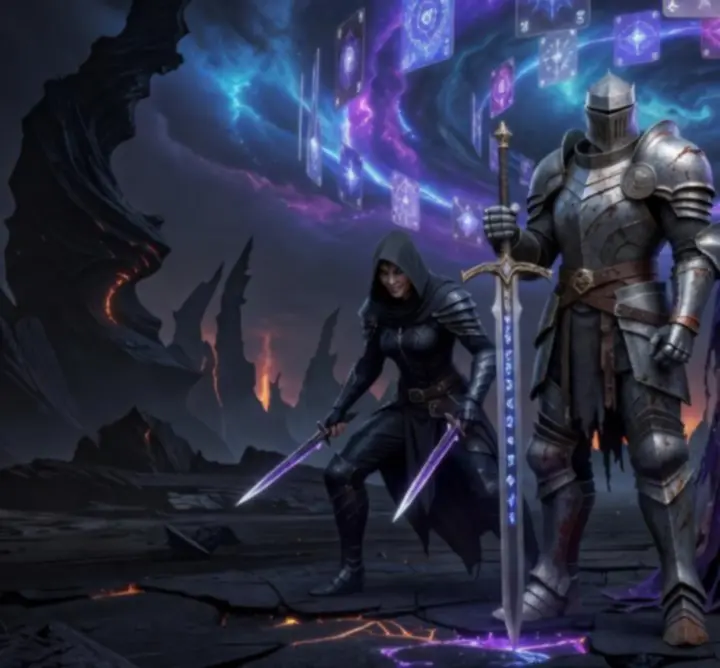 Line-up of glowing fantasy characters representing different Social Shuffle classes and archetypes.