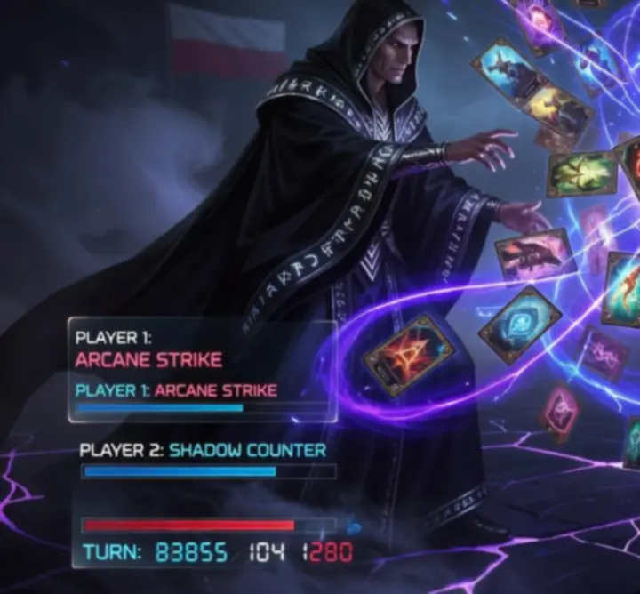 Glowing fantasy cards locked in a magical battle representing Social Shuffle news and updates.